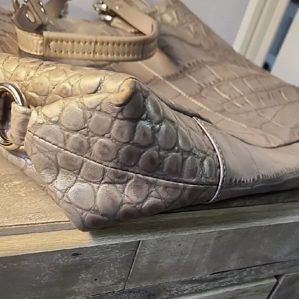 Coach Metallic Croc-Embossed Tote and Pouch Set